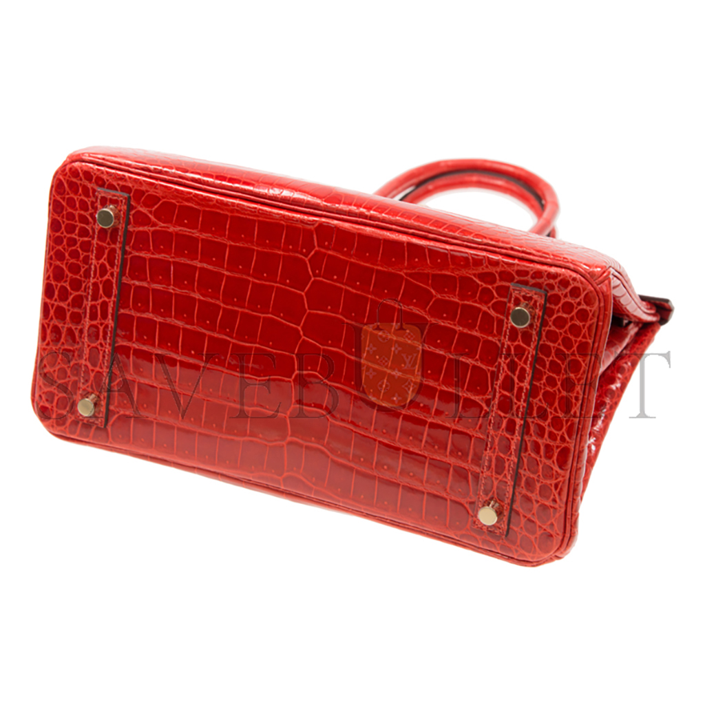 H**mes master birkin 25 crocodile leather glossy flag red gold buckle h041354ck6u (25*20*13cm)